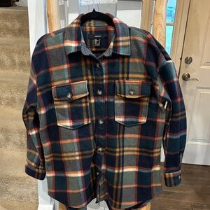 Forever 21 Women's  Plaid Flannel Shirt Jacket - Blue, Orange, Green